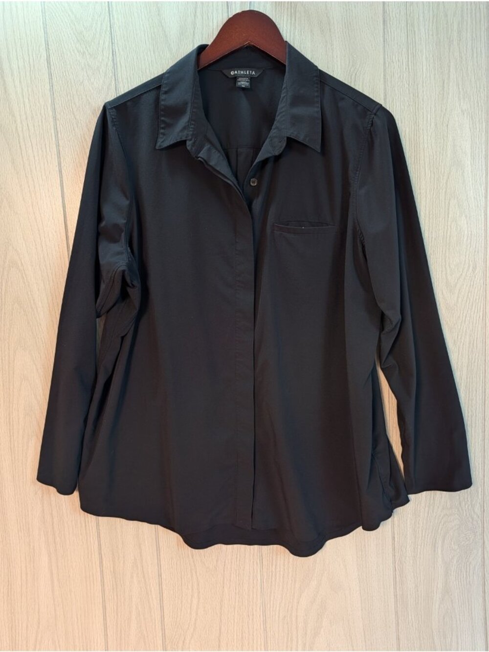 Athleta Womens MVP Button Down Long Sleeve Black Shirt Sz XL